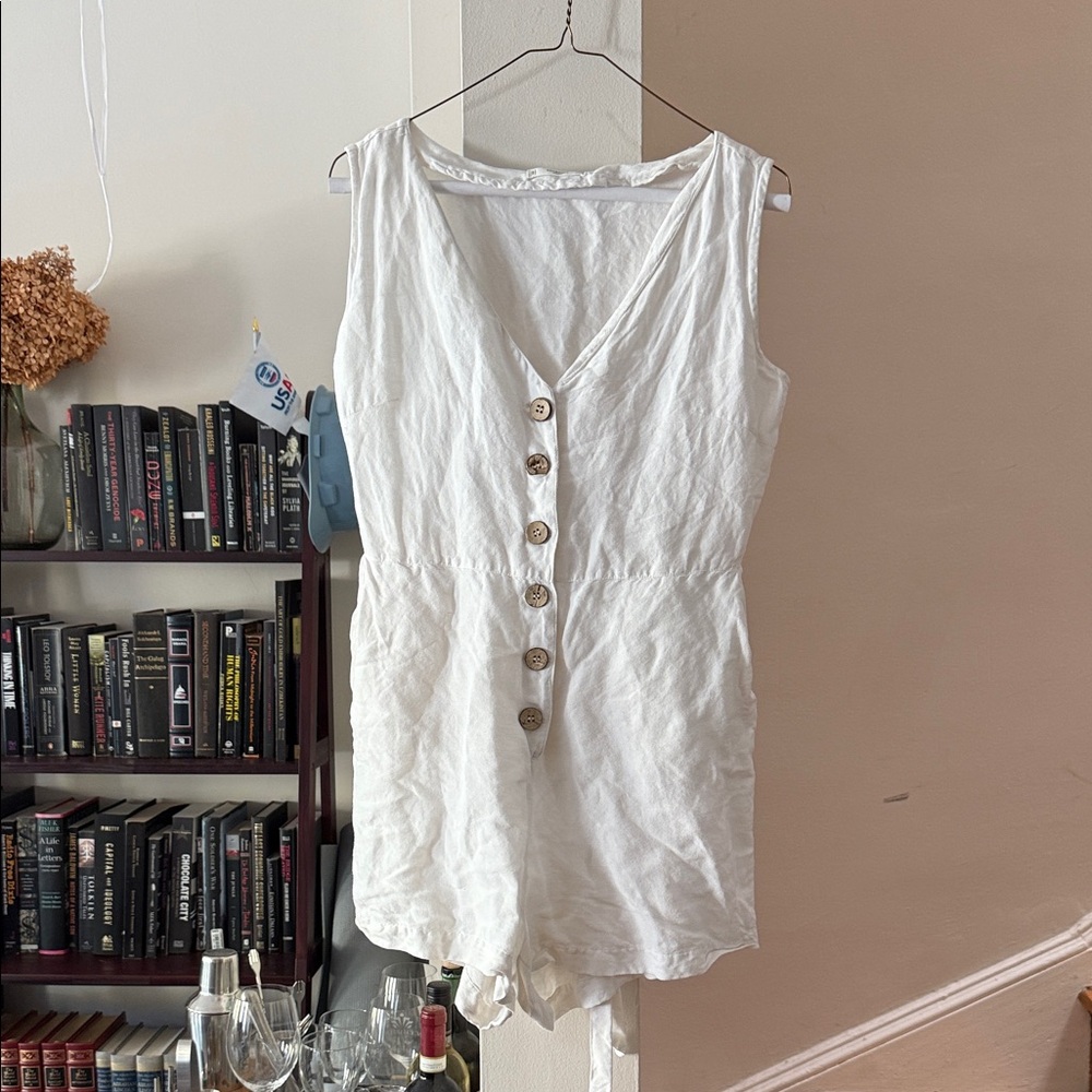 White Mango Linen Button-Down Sleeveless Romper